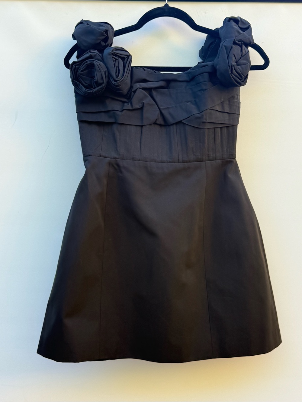Rachel Gilbert Henley Mini Black Floral-Shoulder A-Line Party Dress